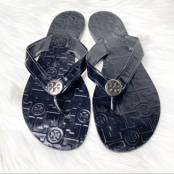Tory Burch Shoes - Tory Burch Thora Black Patent Leather Thong Sandals 9
